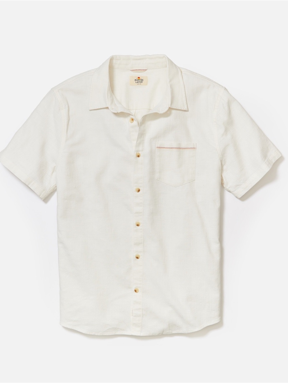 Marine Layer Stretch Selvage Short Sleeve Shirt Cotton in Natural Ivory XXL - Picture 7 of 14
